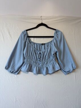 Papermoon Womens Boho Fairy Peasant Crop Top M Blue Cottagecore Festival Billowy
